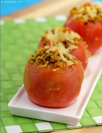 Stuffed Tomato With Rice And Paneer Stuffing Recipe