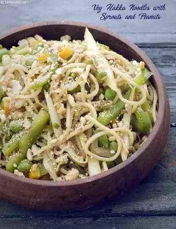 Veg Hakka Noodles With Sprouts And Peanuts Recipe