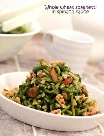 Whole Wheat Spaghetti In Spinach Sauce Recipe