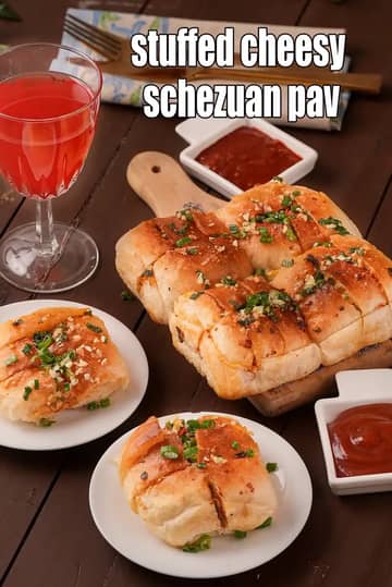 Stuffed Cheesy Schezuan Pav Recipe