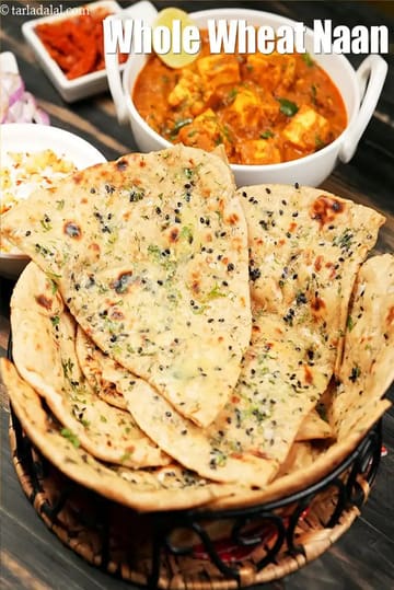 Whole Wheat Naan Recipe (Whole Wheat Naan On Tava)