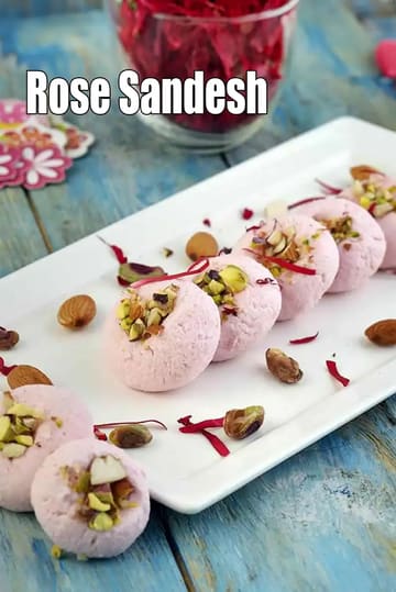 Rose Sandesh Recipe (Bengali Rose Paneer Sandesh)