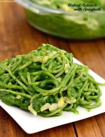 Baked Spinach With Spaghetti Recipe (Vegetarian Recipes)