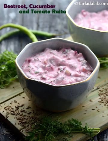 Beetroot, Cucumber and Tomato Raita