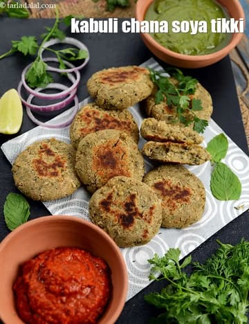 Kabuli Chana Soya Tikki Recipe (Non Fried Soya Cutlet)