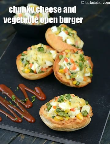 Chunky Cheese And Vegetable Open Burger Recipe