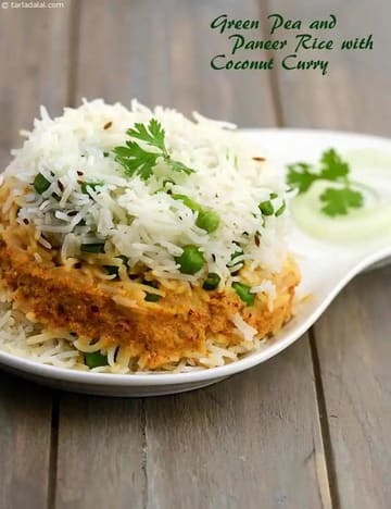 Green Pea And Paneer Rice With Coconut Curry Recipe