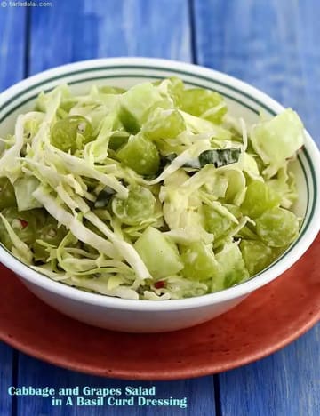 Cabbage And Grapes Salad In A Basil Curd Dressing Recipe