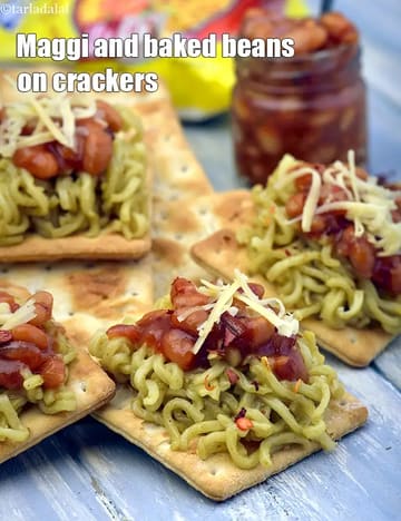 Maggi And Baked Beans On Crackers Recipe