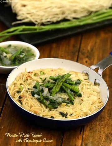 Noodle Rosti Topped With Asparagus Sauce Recipe