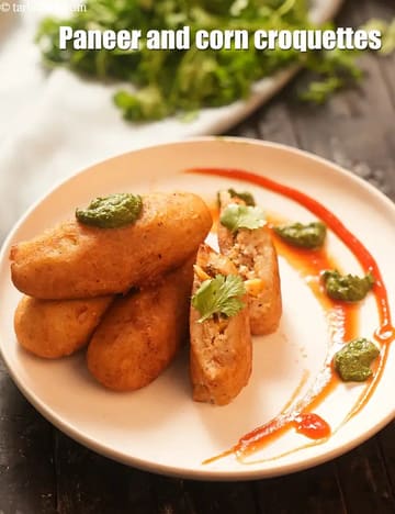 Paneer Corn Croquettes Recipe (Cheese And Corn Croquettes)