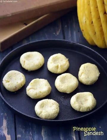 Pineapple Sandesh Recipe (Paneer Mithai With Pineapple)