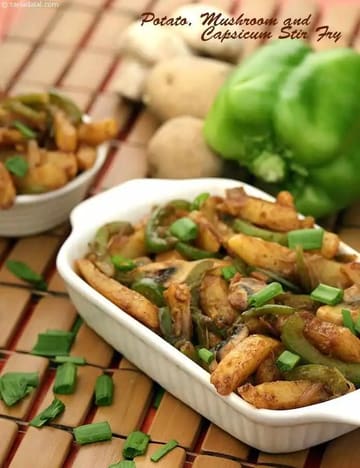 Potato Recipe (Mushroom And Capsicum Stir Fry)