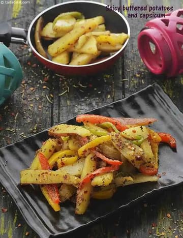 Spicy Buttered Potatoes And Capsicum Recipe