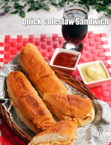 Coleslaw Sandwich Recipe (Indian Style Coleslaw Sandwich)