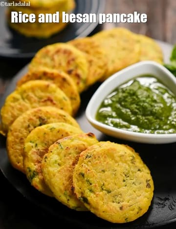 Rice And Besan Pancake Recipe (Besan Rice Mini Uttapam)