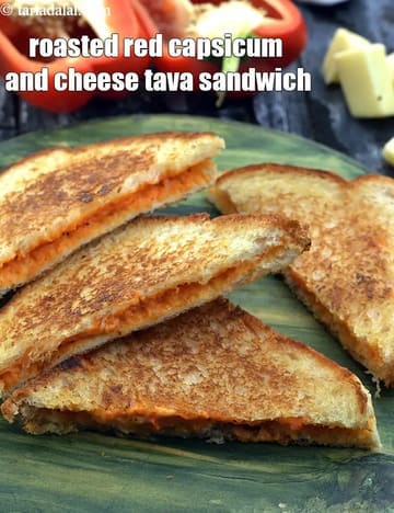 Roasted Red Capsicum And Cheese Tava Sandwich Recipe