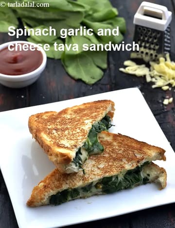 Spinach Garlic And Cheese Tava Sandwich Recipe