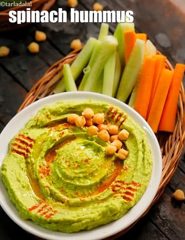 Spinach Hummus Recipe (Healthy Indian Style Spinach Hummus)