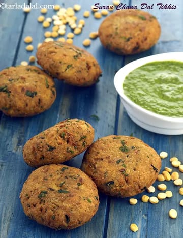 Suran Chana Dal Tikkis Recipe (Suran (Yam) Tikki)