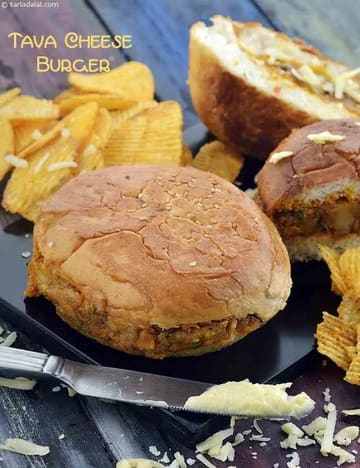 Tava Cheese Burger Recipe (Spicy Tawa Burger)