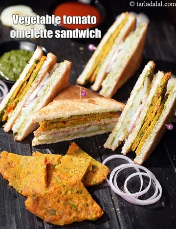 Vegetable Tomato Omelette Sandwich Recipe