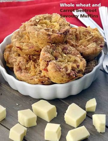 Whole Wheat And Carrot Beetroot Savoury Muffins Recipe
