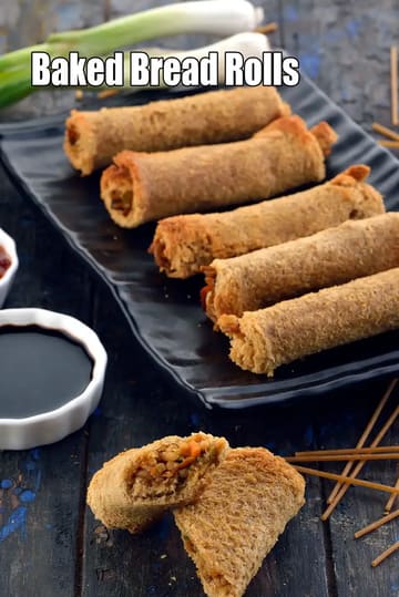 Baked Bread Rolls Recipe (Veggie Stuffed Indian Bread Rolls)
