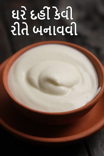 માટીના પરંપરાગત કુંડા (બાઉલ) માં પીરસવામાં આવેલું ઘટ્ટ અને મલાઈદાર ઘરે બનાવેલું દહીં. દહીંની ઉપર એક સુંદર સ્મૂધ વળાંક જોવા મળે છે.