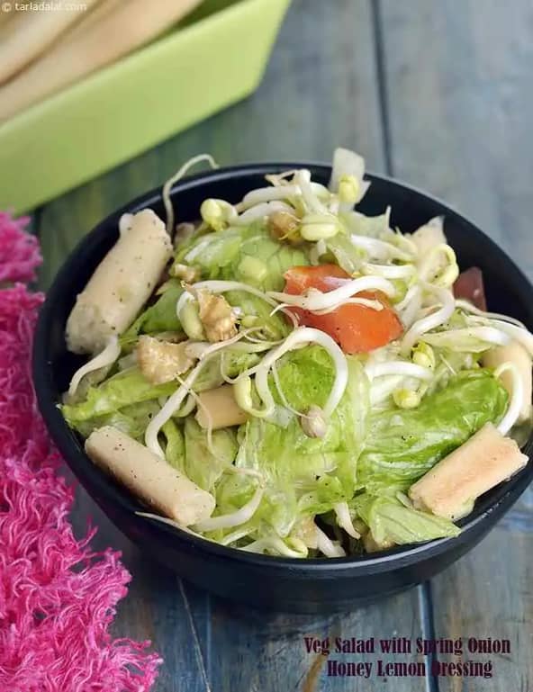 Veg Salad With Spring Onion Honey Lemon Dressing Recipe