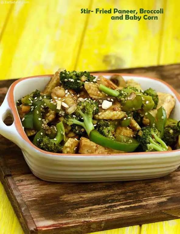 Stir- Fried Paneer Recipe (Broccoli And Baby Corn)