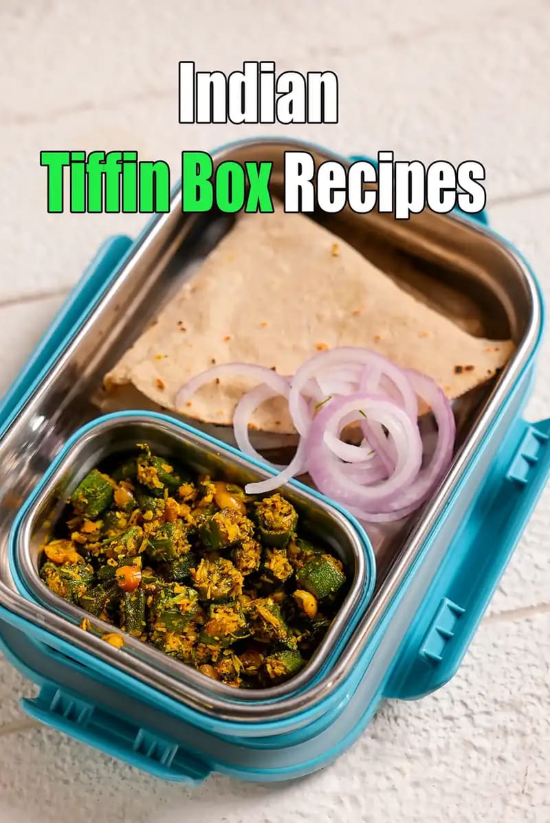 Indian tiffin box with roti and cabbage peas sabzi