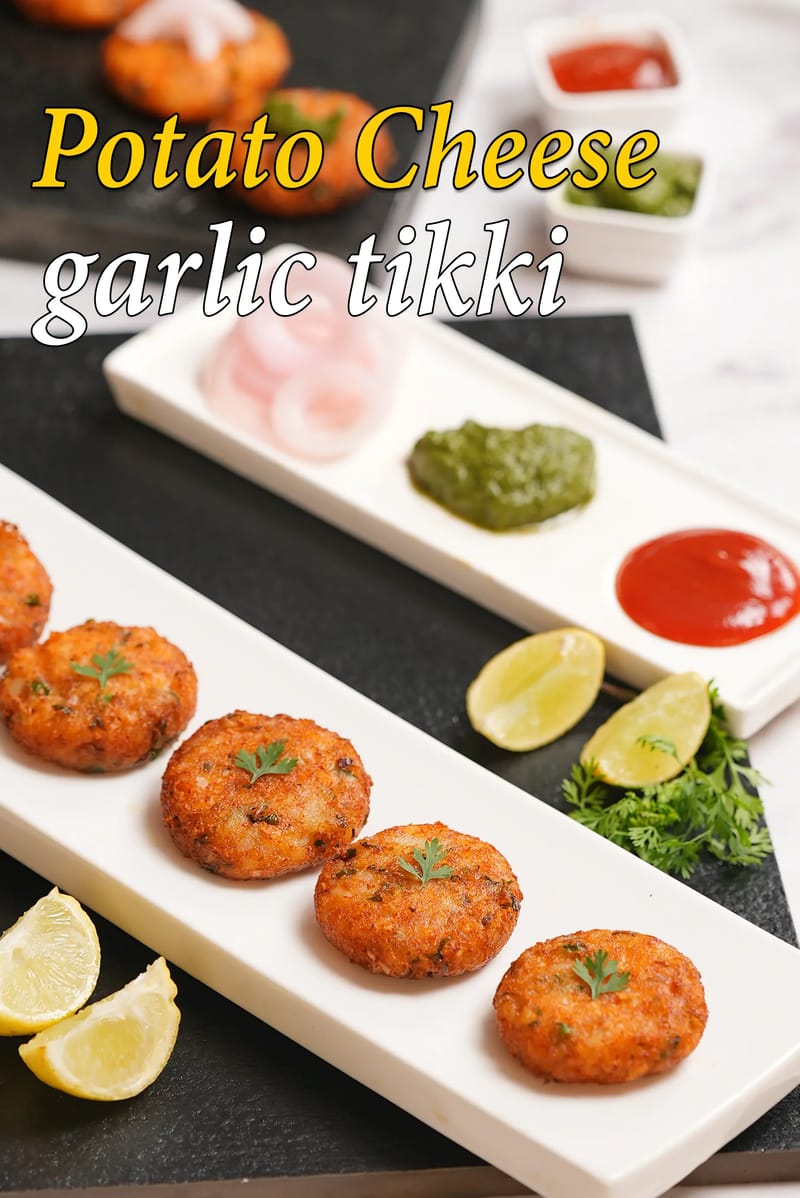 Potato cheese garlic tikki recipe | lehsuni tikki | potato cheese tikki |  | Tarla Dalal