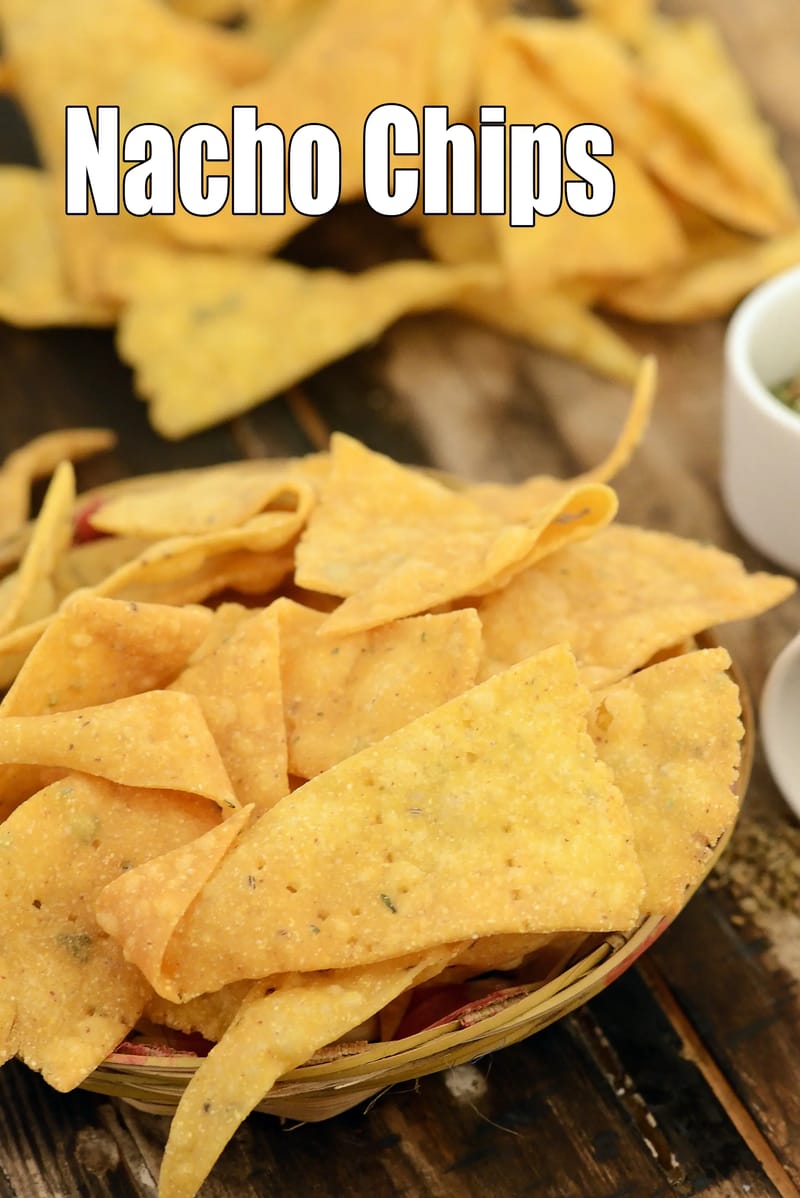 Nacho chips recipe | corn chips | homemade Mexican nacho chips | deep fried Indian style nacho chips | Tarla Dalal