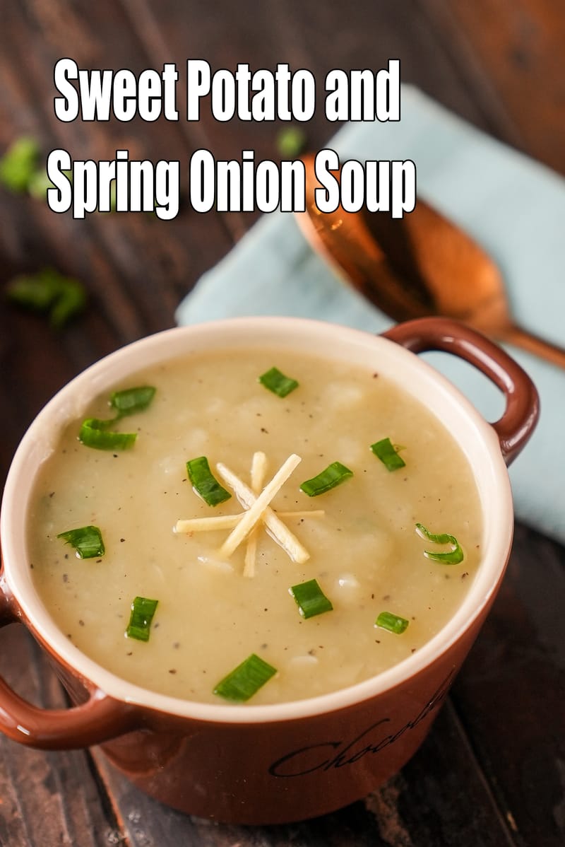 Sweet potato and spring onion soup recipe | healthy sweet potato and onion soup | spring onion sweet potato soup | | Tarla Dalal
