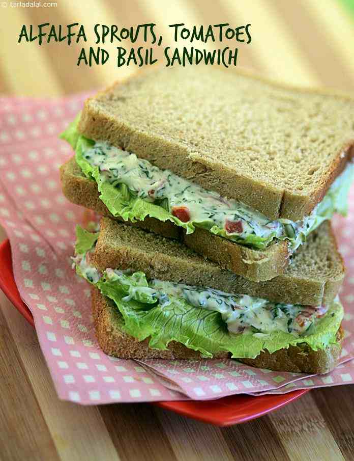Alfalfa Sprouts, Tomatoes and Basil Sandwich | Tarla Dalal
