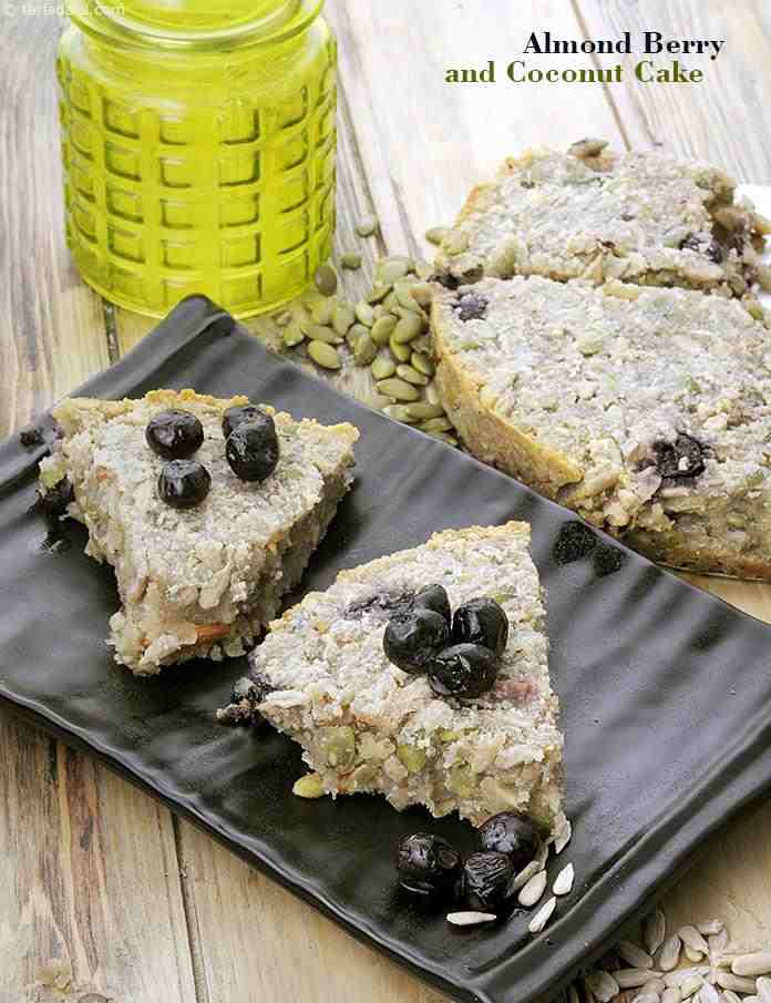 Almond Berry and Coconut Cake, For Fitness and Weight Loss | Tarla Dalal