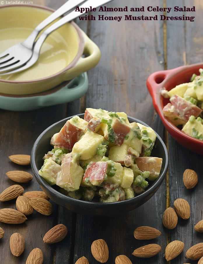 Apple Almond And Celery Salad With Honey Mustard Dressing Recipe | Tarla Dalal