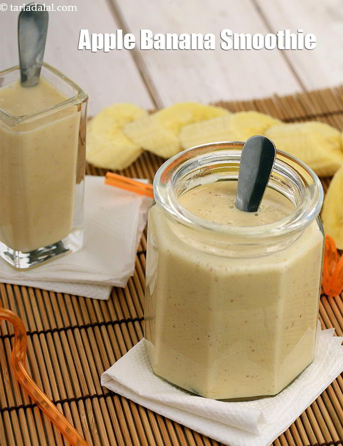 Apple banana smoothie recipe | healthy banana apple smoothie | Indian apple banana smoothie with yogurt | | Tarla Dalal