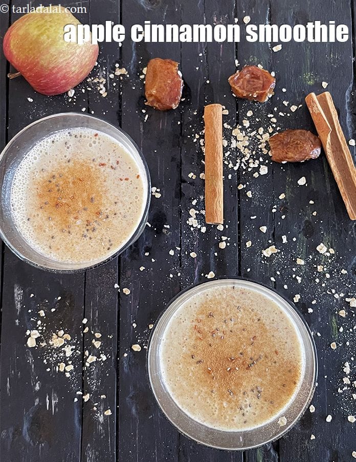 Apple cinnamon smoothie recipe | dates oats apple smoothie | healthy protein rich Indian smoothie | | Tarla Dalal