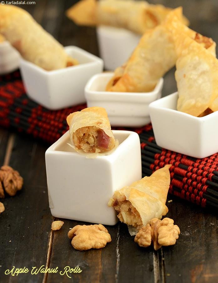 Apple Walnut Rolls Recipe (Quick Dessert Recipes) | Tarla Dalal