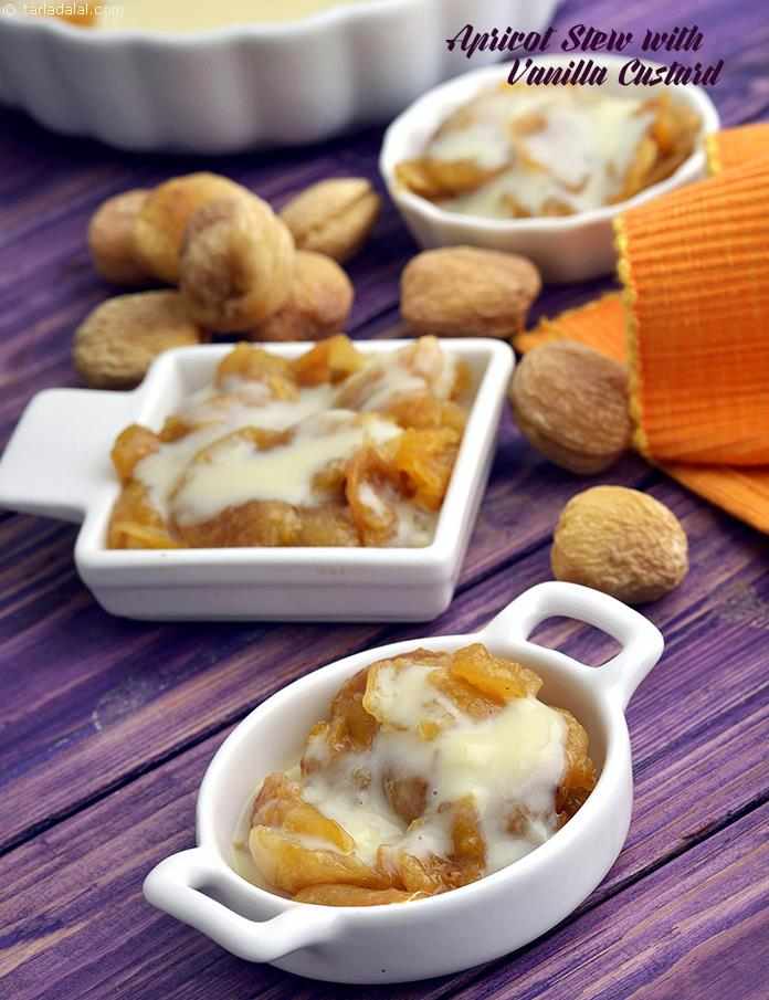 Apricot Stew with Vanilla Custard | Tarla Dalal
