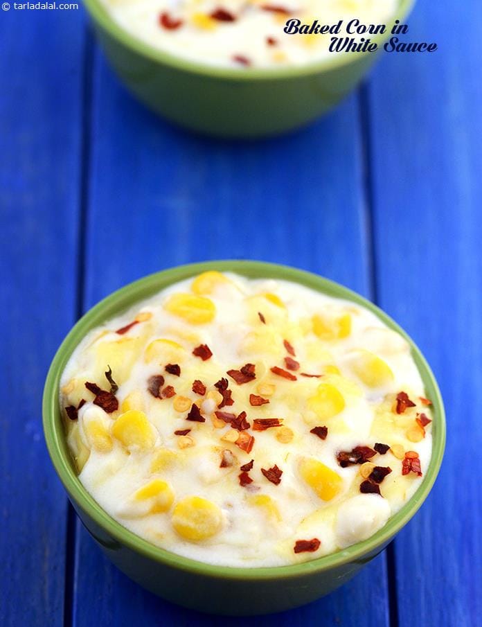 Baked Corn in White Sauce | Tarla Dalal