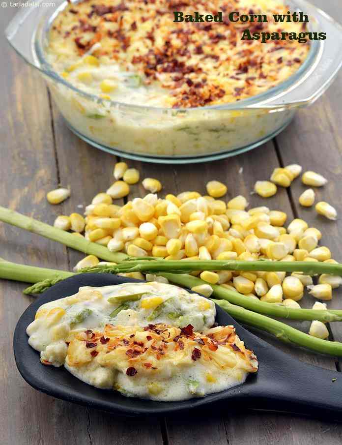 Baked Corn with Asparagus | Tarla Dalal