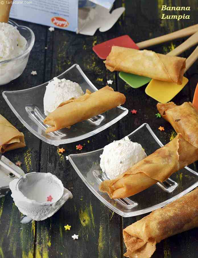 Banana Lumpia Recipe (Banana Cinnamon Roll) | Tarla Dalal