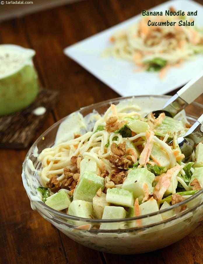 Banana Noodle and Cucumber Salad | Tarla Dalal
