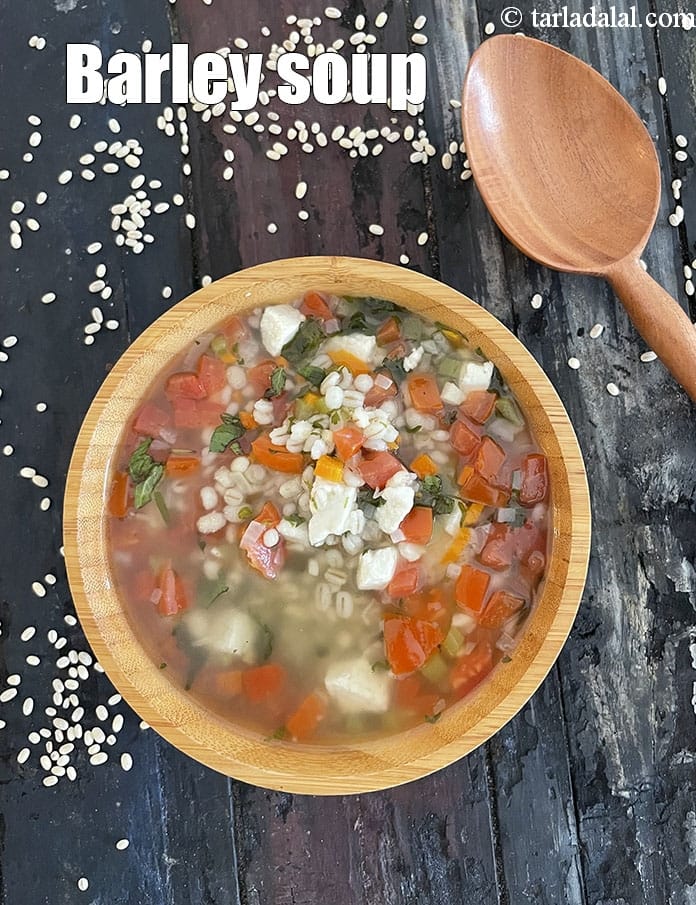Barley soup recipe | Indian jau soup | barley soup for weight loss | zero oil soup | | Tarla Dalal