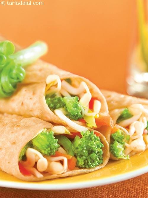 Bean Sprouts and Veggie Wraps | Tarla Dalal