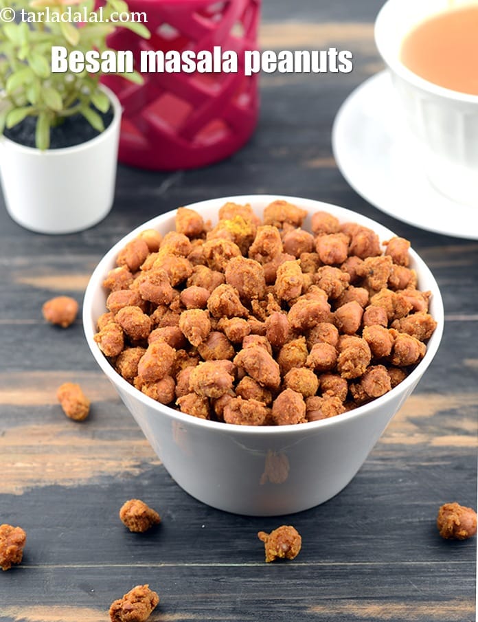 Besan Coated Fried Masala Peanuts Recipe | Tarla Dalal