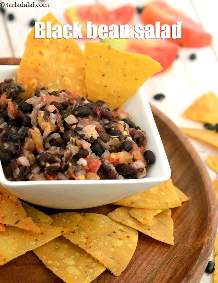 Black bean salad recipe | Mexican style black bean salad | healthy Indian black bean salad with lime dressing | | Tarla Dalal